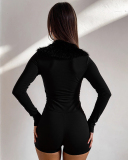 Black Long Sleeve Fur Zip Jumpsuit S-L