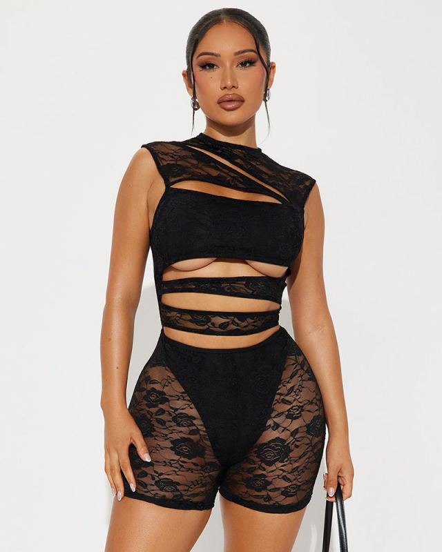 Wholesale Lace Women Hollow Out Jumpsuit S-L