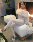 Off Shoulder Women Fur Jumpsuit S-L