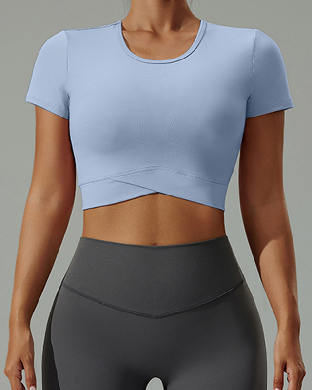 OEM Solid Color Breathable Short Sleeve Women Yoga T Shirt S-XL