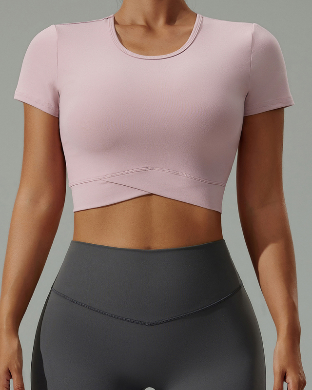 OEM Solid Color Breathable Short Sleeve Women Yoga T Shirt S-XL