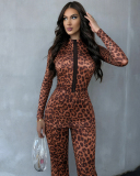 Leopard Printed Women Two Piece Casual Pant Set S-L