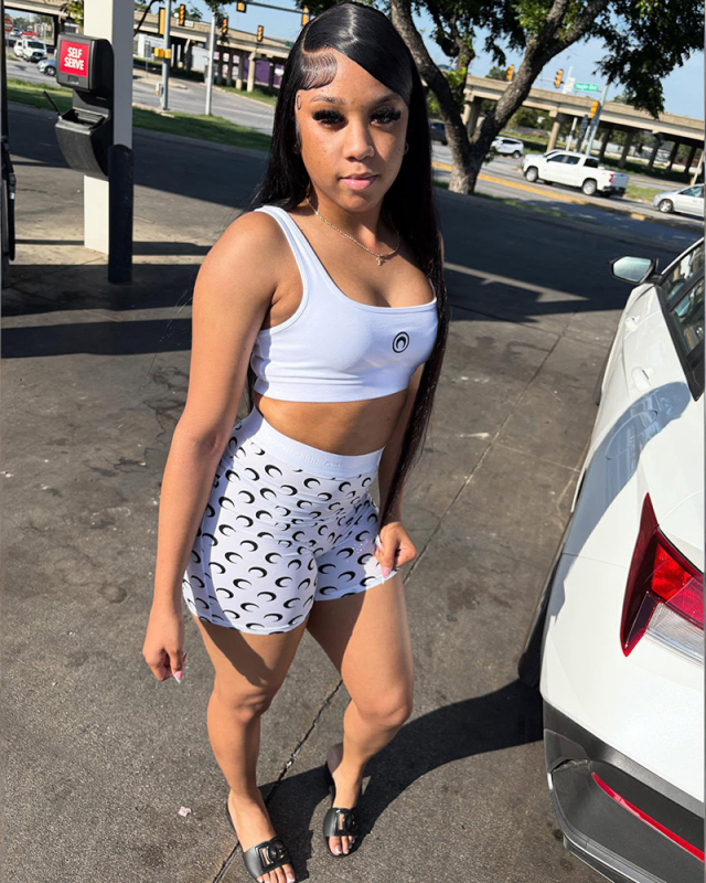 White Printed Summer Two Piece Short Set S-XL