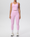 OEM Printed Logo Solid Color Women Sporty Two Piece Yoga Set Pant Set S-XL