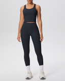 OEM Printed Logo Solid Color Women Sporty Two Piece Yoga Set Pant Set S-XL