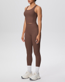 OEM Printed Logo Solid Color Women Sporty Two Piece Yoga Set Pant Set S-XL