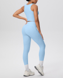 OEM Printed Logo Solid Color Women Sporty Two Piece Yoga Set Pant Set S-XL
