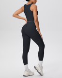 OEM Printed Logo Solid Color Women Sporty Two Piece Yoga Set Pant Set S-XL