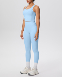 OEM Printed Logo Solid Color Women Sporty Two Piece Yoga Set Pant Set S-XL