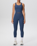 OEM Printed Logo Solid Color Women Sporty Two Piece Yoga Set Pant Set S-XL