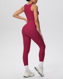 OEM Printed Logo Solid Color Women Sporty Two Piece Yoga Set Pant Set S-XL