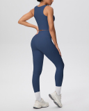 OEM Printed Logo Solid Color Women Sporty Two Piece Yoga Set Pant Set S-XL