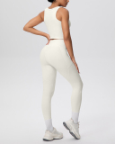 OEM Printed Logo Solid Color Women Sporty Two Piece Yoga Set Pant Set S-XL