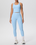 OEM Printed Logo Solid Color Women Sporty Two Piece Yoga Set Pant Set S-XL