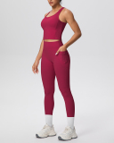 OEM Printed Logo Solid Color Women Sporty Two Piece Yoga Set Pant Set S-XL