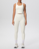 OEM Printed Logo Solid Color Women Sporty Two Piece Yoga Set Pant Set S-XL