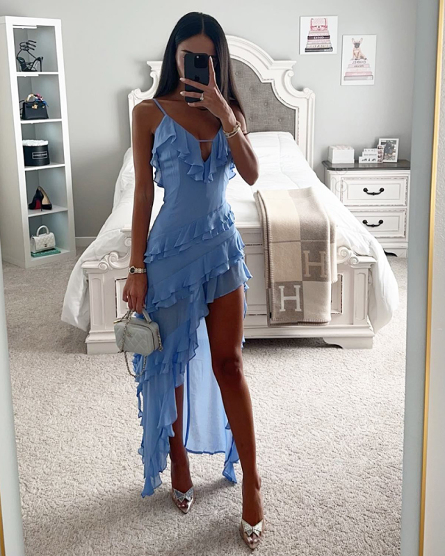 Sleeveless Ruffle Women Irregular Long Dress S-XL