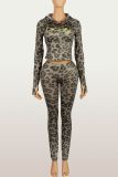 Long Sleeve Printed Women Causal Two Piece Pant Set S-L