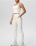 OEM Printed Logo Solid Color Women Sporty Two Piece Yoga Set Pant Set S-XL