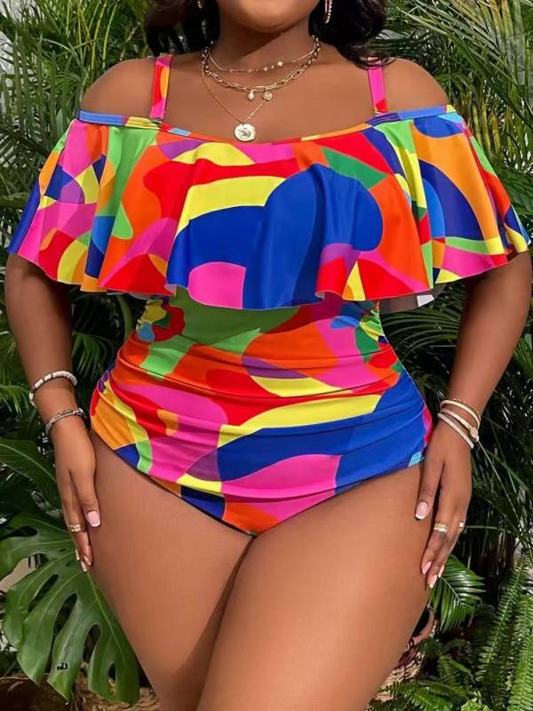 Plus Size Women Wholesale Ruffle One Piece Swimsuit L-4XL