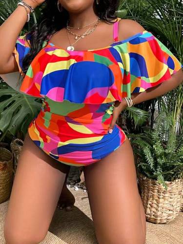 Plus Size Women Wholesale Ruffle One Piece Swimsuit L-4XL