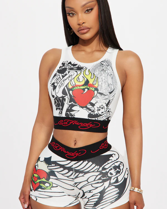 Digital Printed Women Two Piece Summer Set S-XL