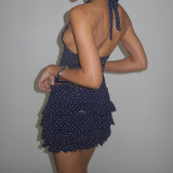 Women Halter Neck Dot Printed Sexy Skirt Set Two Piece Set S-XL