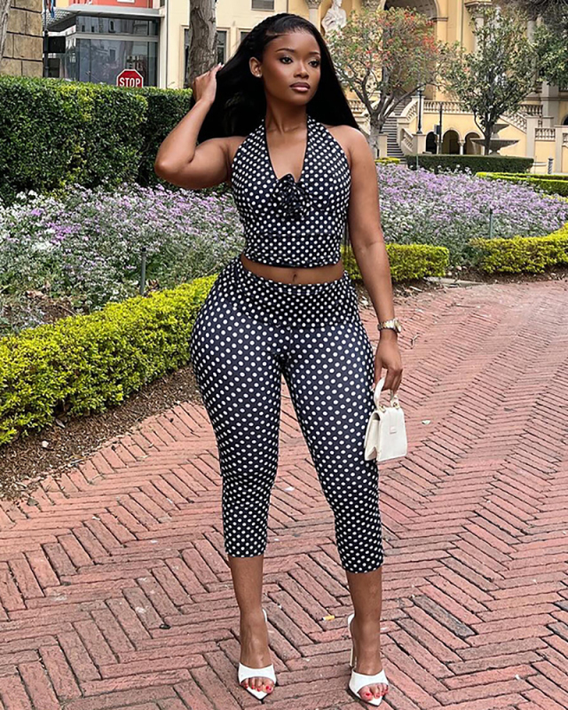 Polka Dots Women Two Piece Outfits S-L