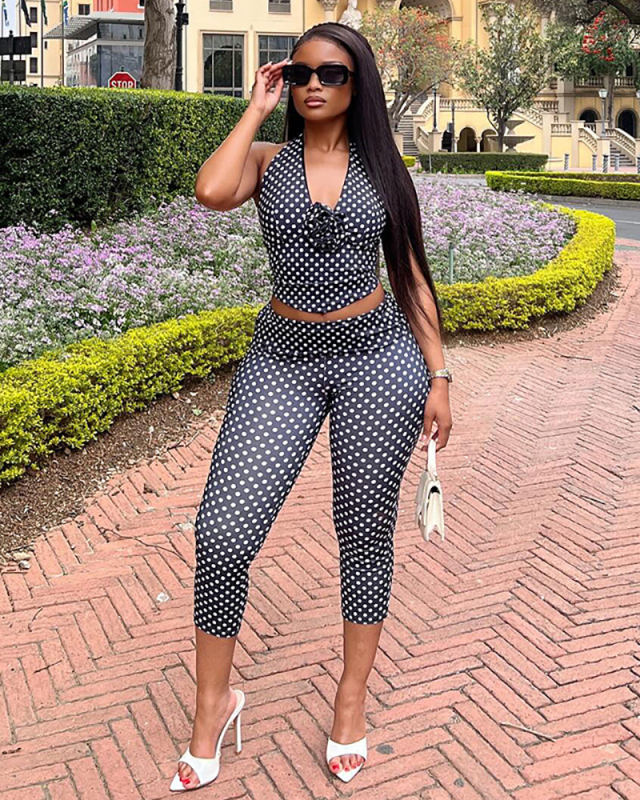 Polka Dots Women Two Piece Outfits S-L