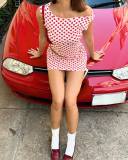 Polka Dots Cute Girl Two Piece Skirt Set S-L