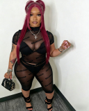 Black Two Piece Mesh Sexy Girl Set S-XL