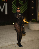 Long Sleeve Wholesale Fishnet Jumpsuit One Size