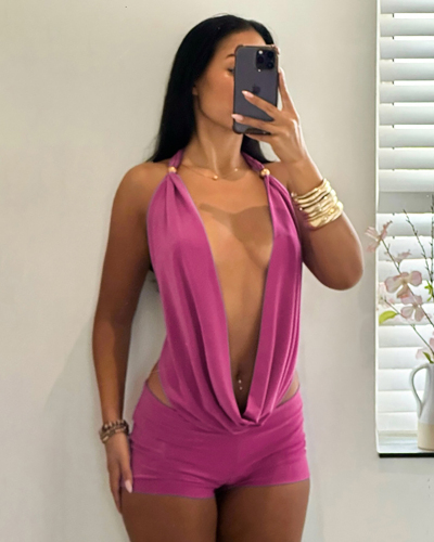 Wholesale Women Sexy Deep V-neck Two Piece Short Set S-L