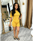 Short Sleeve Women Printed Summer Leisure Two Piece Outfits S-XXL
