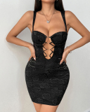 Black Sleeveless Women Hollow Out Summer Dress S-L