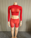 Long Sleeve Mesh Women Two Piece Short Set One Size