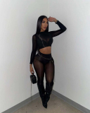 Transparent Women Two Piece Pant Set One Size