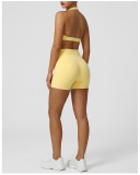 OEM Printed Logo Yellow Yoga Two Piece Short Set S-XL