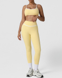 OEM Printed Logo Women Yoga Yellow Two Piece Short Set S-XL