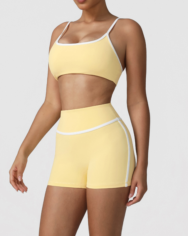 OEM Printed Logo Women Yoga Yellow Two Piece Short Set S-XL