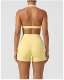 OEM Printed Logo Yellow Yoga Two Piece Short Set S-XL