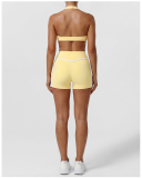 OEM Printed Logo Yellow Yoga Two Piece Short Set S-XL