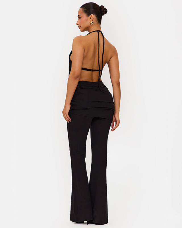 Black Wholesale Women Summer Sleveless Pant Set S-L