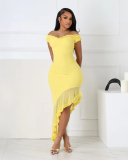 Off Shoulder Women Ruffle Irregular Dress S-XXL