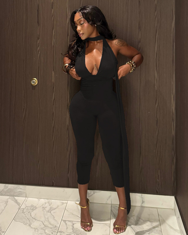 Deep V-neck Women Summer Jumpsuit S-L