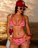  Women Halter Neck Red White Three-piece Swimsuit S-L
