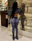 Women See Through Sexy Striped Two-piece Pants Sets S-L