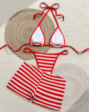  Women Halter Neck Red White Three-piece Swimsuit S-L