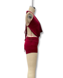 Women Sexy Backless Solid Color Two-piece Shorts Set S-L