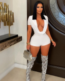 Short Sleeve V-neck Women Sexy Jumpsuit S-XXL